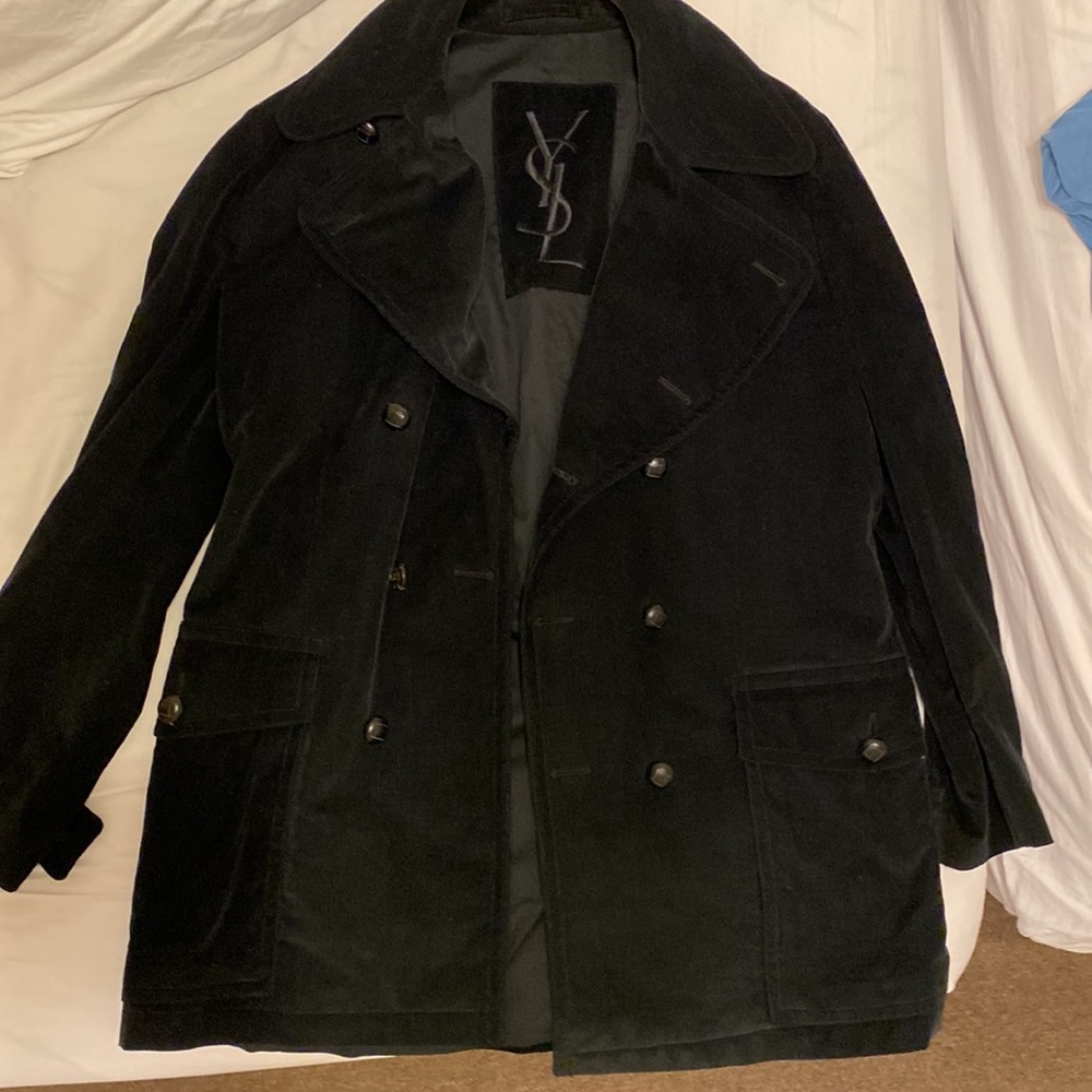 Yves Saint Laurent vintage- black corduroy mens jacket with leather knot buttons
